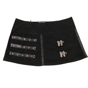 Burleska Micro Mini Skirt Sz L Black Rave Goth Punk Bondage Style With PVC Strap